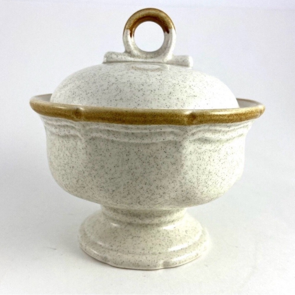 Mikasa Garden Club Sugar Bowl with Lid EC 400 Speckled Stoneware Vintage Kitchen